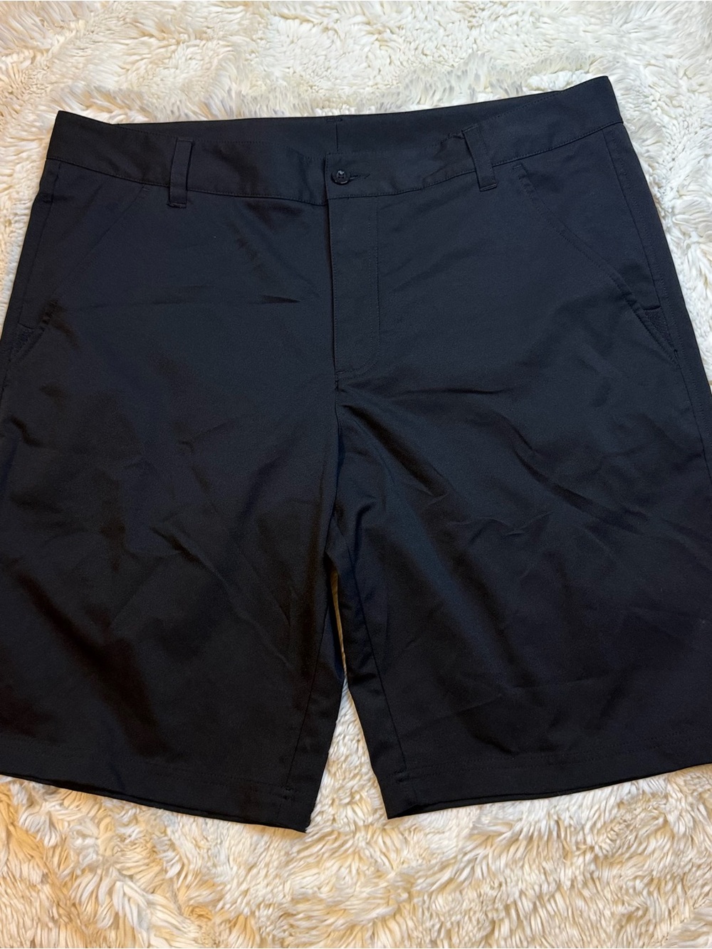 Fila Men's 36” waist Black Flat-Front Performance Shorts 11” inseam no liner
